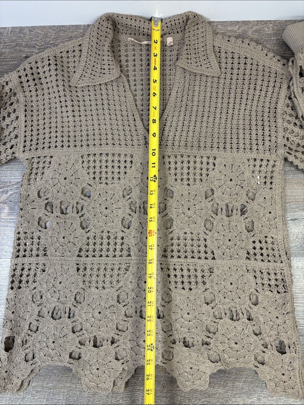 Soft Surroundings Crochet Open Knit Sweater Taupe Boho Collared Pullover XS - Picture 9 of 9